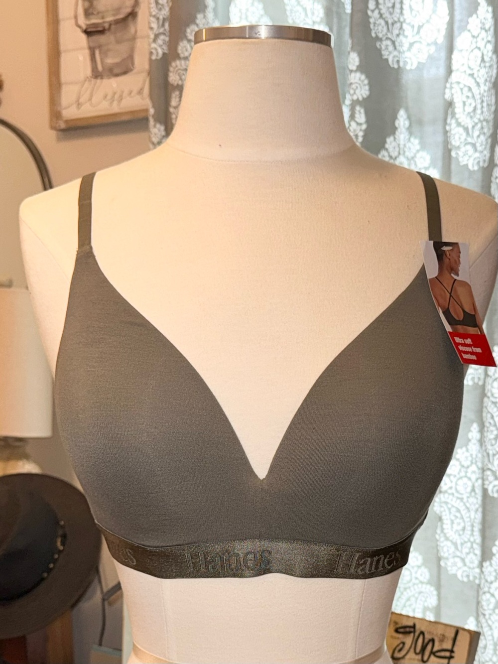 NWT Hanes Originals Mountain Grey SuperSoft Contour Wirefree Bra